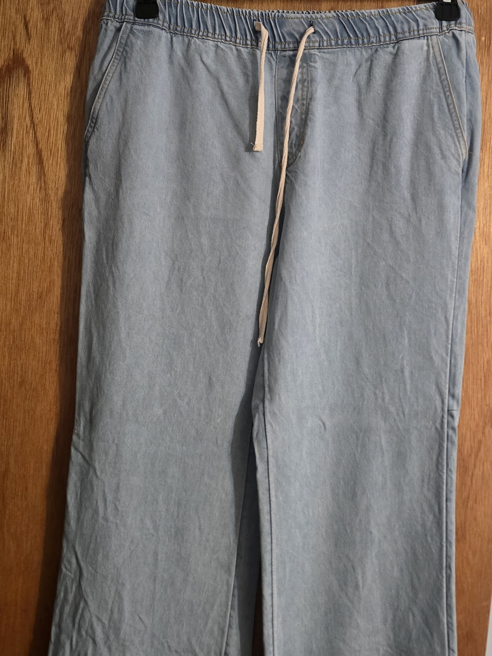 Light Denim  Drawstring Wide Leg Pants